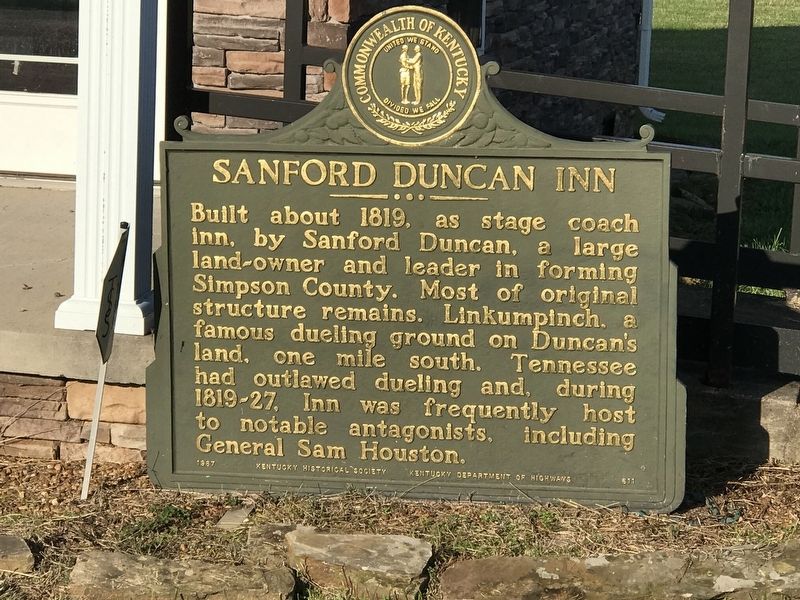 Original Sandford Duncan Inn Marker image. Click for full size.