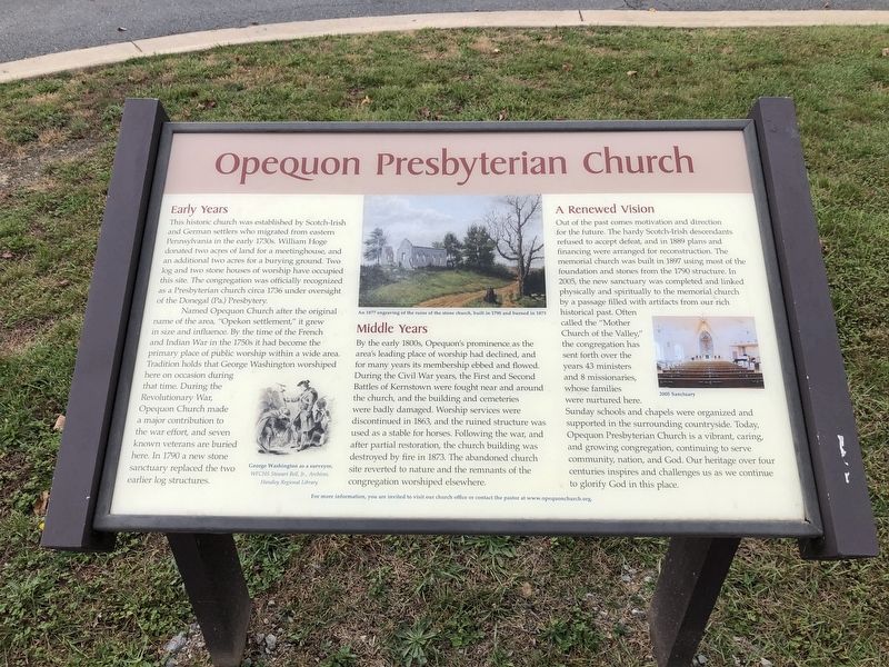 Opequon Presbyterian Church Marker image. Click for full size.