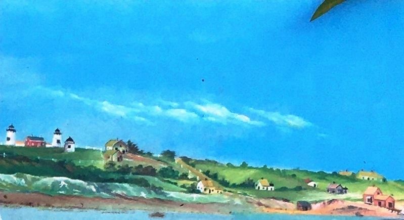 Marker photo: Period painting of area close to the light houses image. Click for full size.