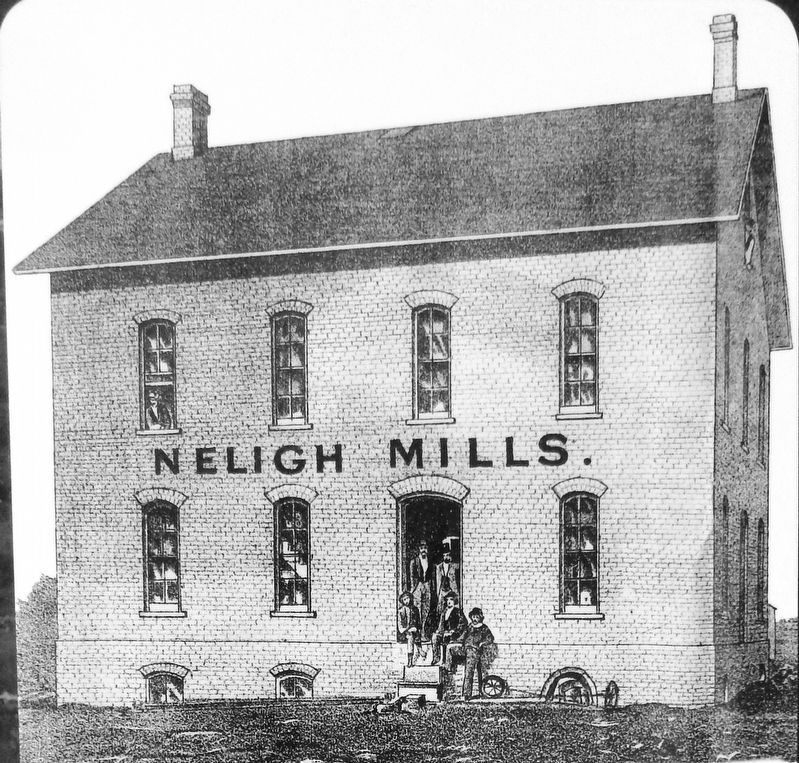Marker detail: Earliest illustration of the Neligh Mill after completion in 1874. image. Click for full size.