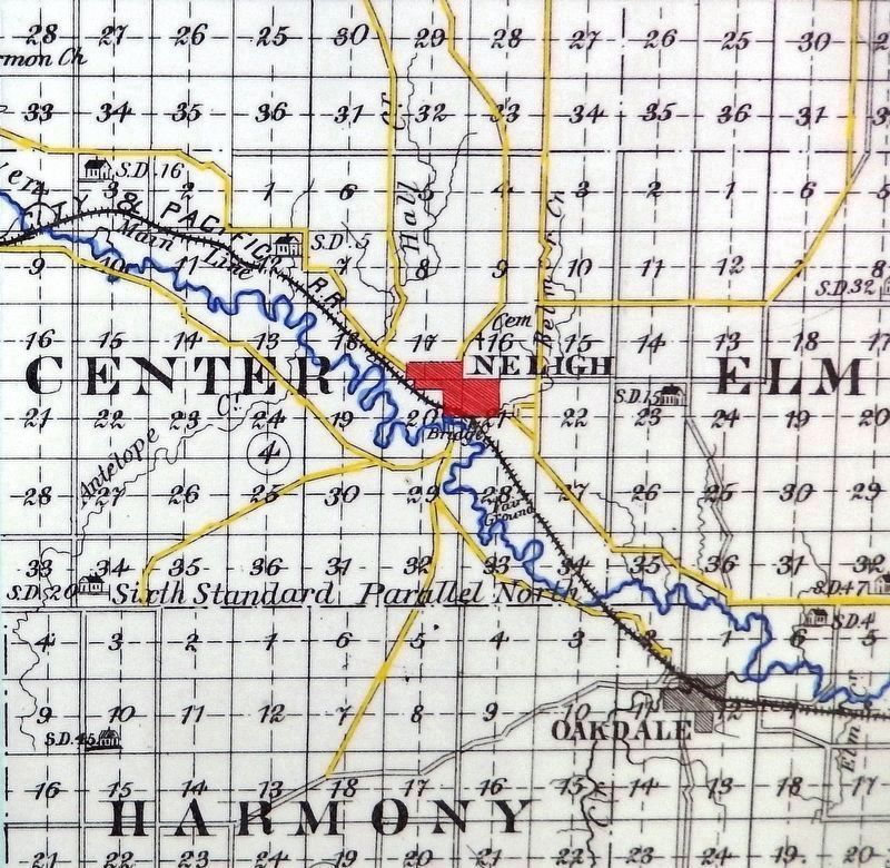 Marker detail: Map of legally established roads in 1805 for rural travel into Neligh. image. Click for full size.