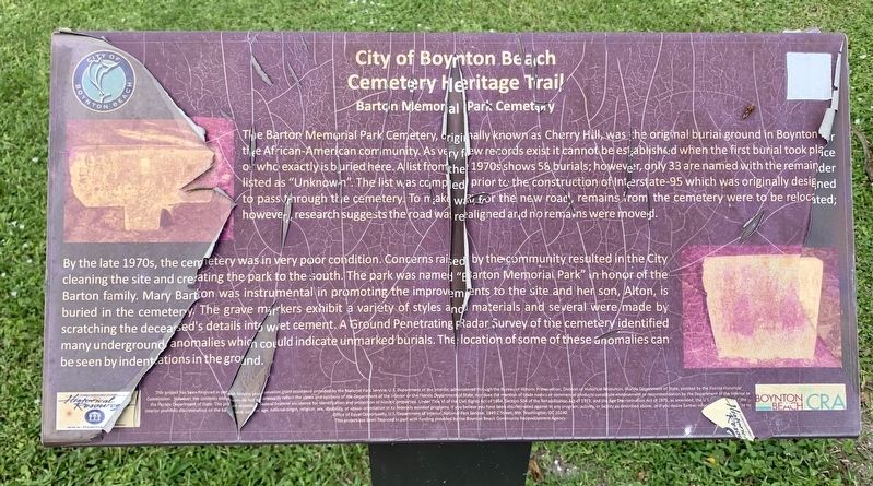 Barton Memorial Park Cemetery Marker. Click for full size. Barton Memorial Park Cemetery Marker image. Click for full size.