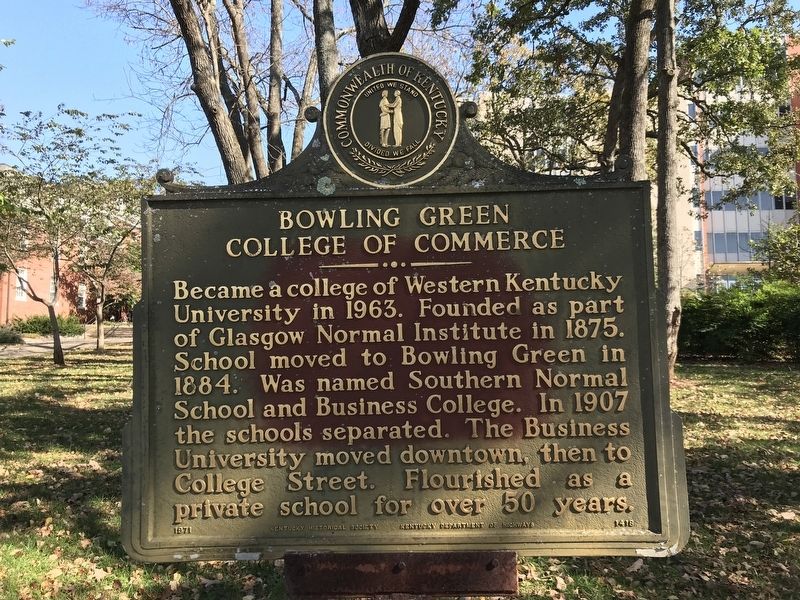 Bowling Green College of Commerce Marker image. Click for full size.