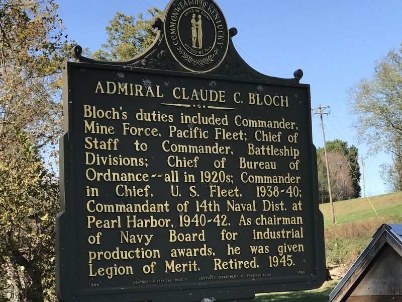 Admiral Claude C. Bloch Marker (Side 2) image. Click for full size.