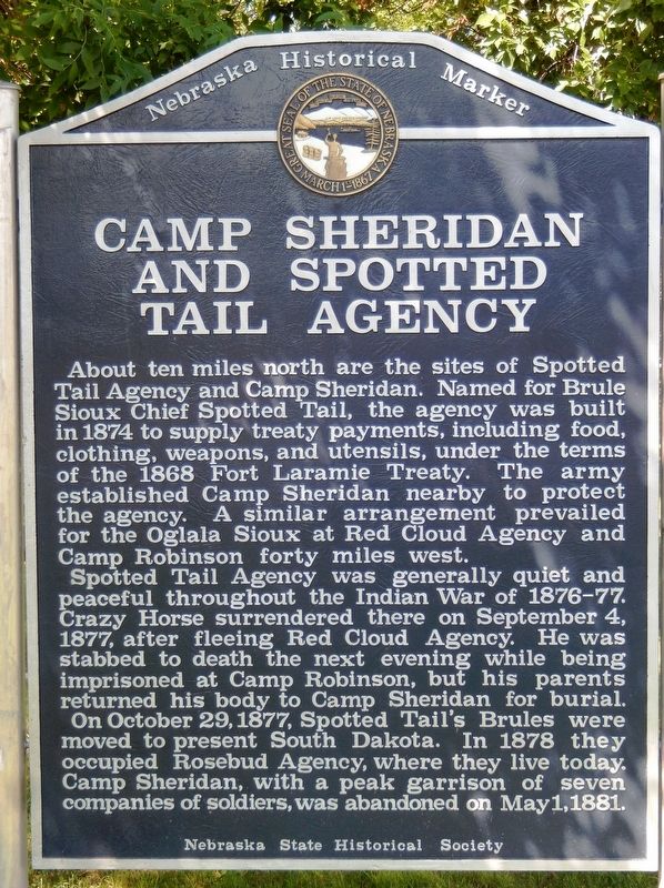 Camp Sheridan and Spotted Tail Agency Marker image. Click for full size.