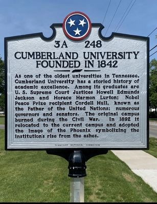 Cumberland University Founded in 1842 Marker image. Click for full size.