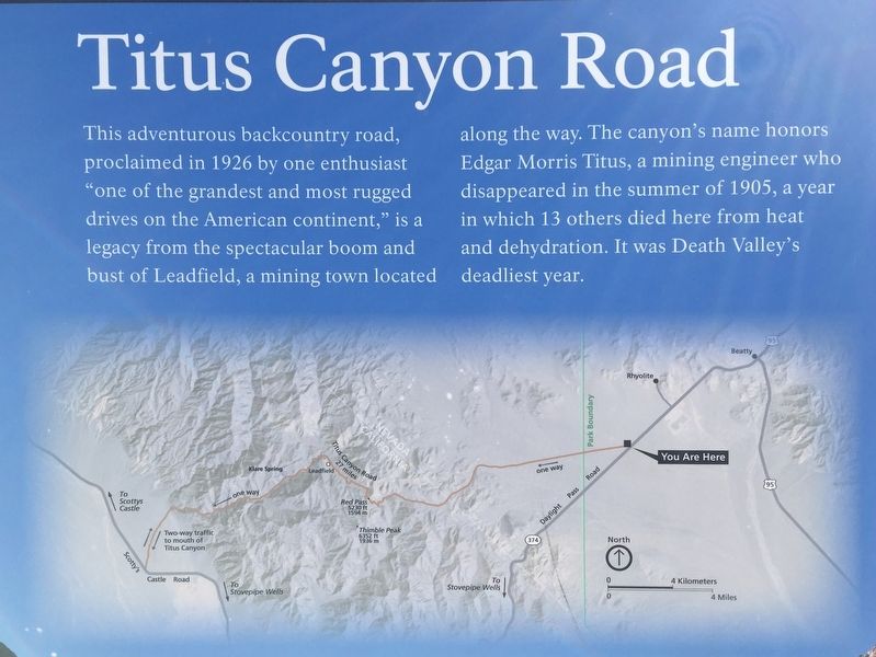 Titus Canyon Road Marker image. Click for full size.