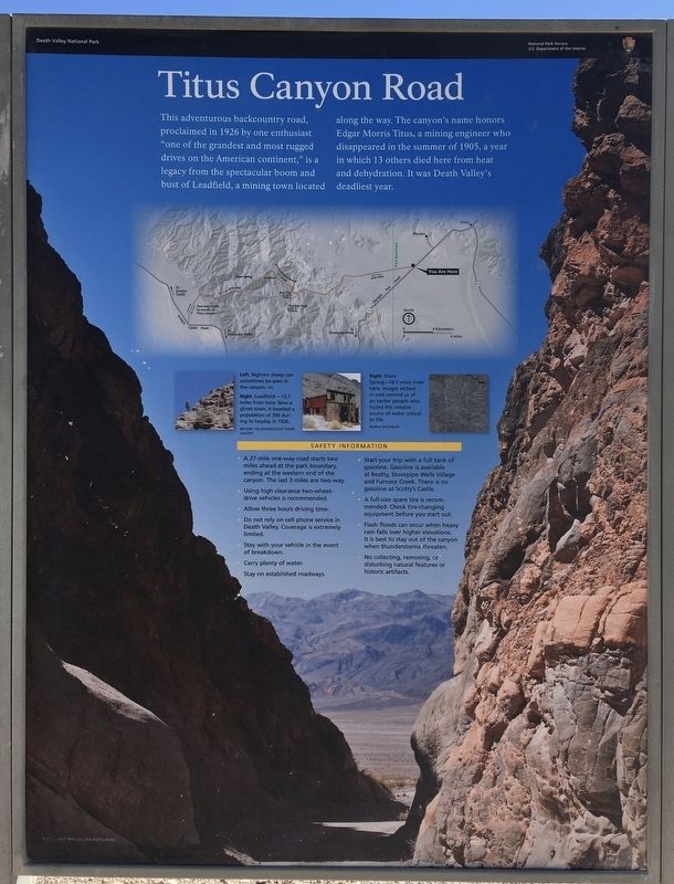Titus Canyon Road Marker image. Click for full size.