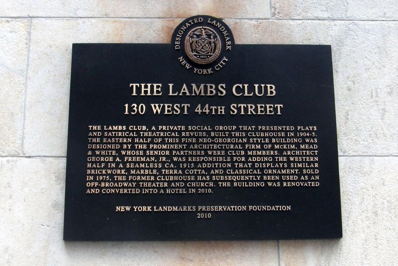 The Lambs Club plaque image. Click for full size.