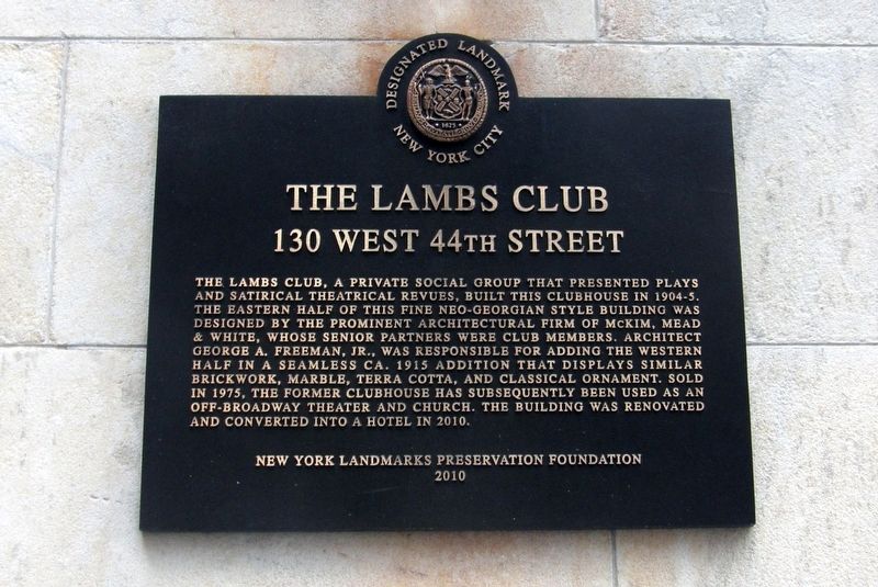 The Lambs Club plaque image. Click for full size.