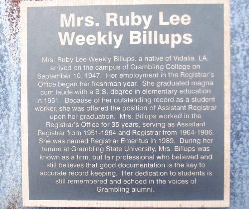 Mrs. Ruby Lee Weekly Billups Marker image. Click for full size.