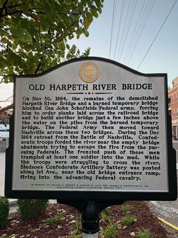 Old Harpeth River Bridge Marker reverse image. Click for full size.