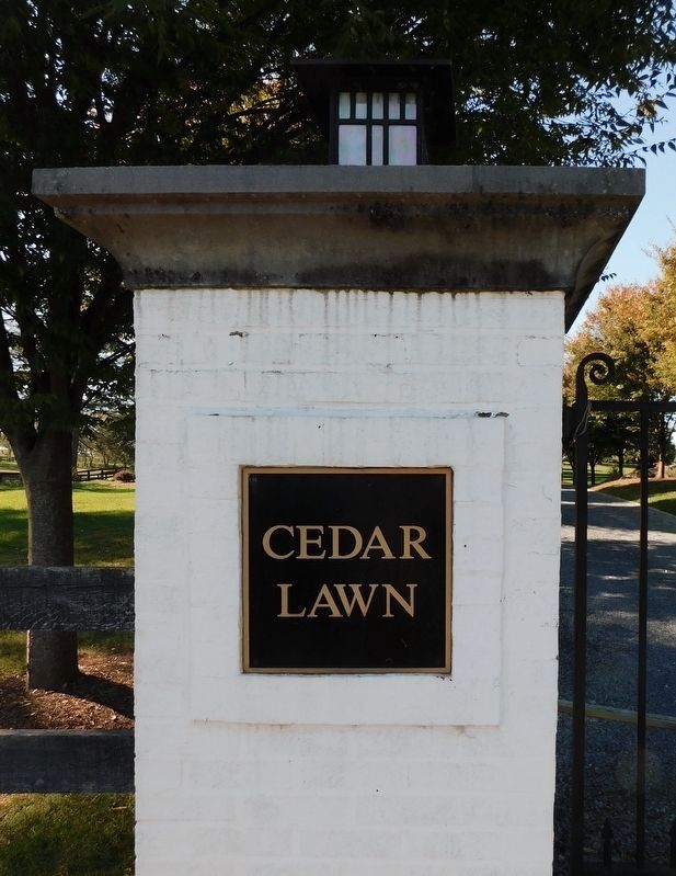 Cedar Lawn Title On Pillar At Driveway Entrance image. Click for full size.