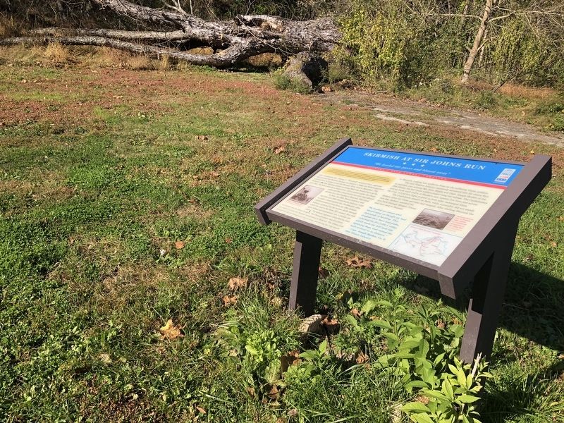 Skirmish at Sir Johns Run Marker. Click for full size. Skirmish at Sir Johns Run Marker image. Click for full size.