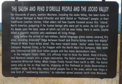 The Salish and Pend d'Oreille People and the Jocko Valley Marker image. Click for full size.