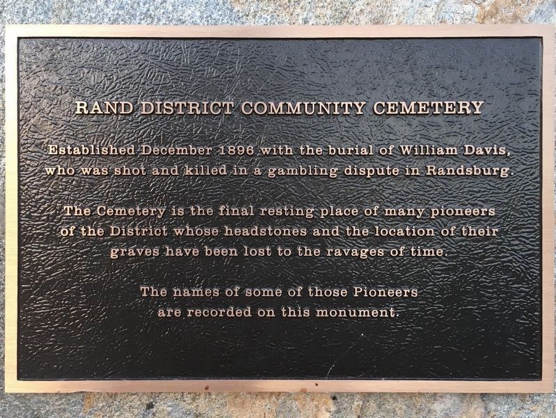Rand District Cemetery Marker image. Click for full size.