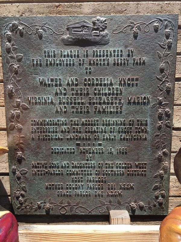 Knotts Berry Farm Commemoration Marker. Click for full size. Knotts Berry Farm Commemoration Marker image. Click for full size.
