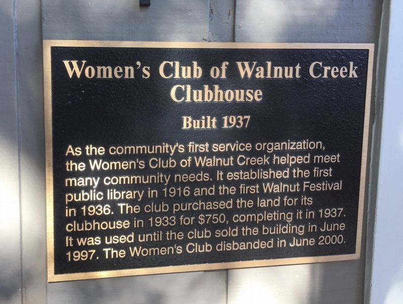 Women's Club of Walnut Creek Clubhouse Marker image. Click for full size.