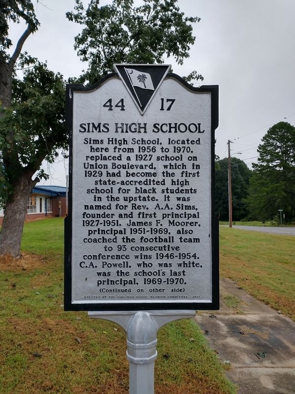 Sims High School Marker (front) image. Click for full size.