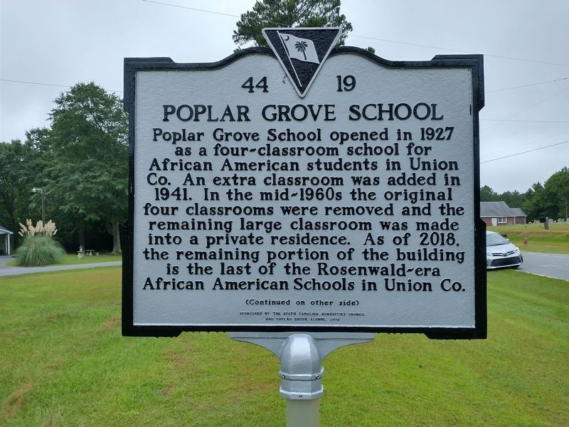 Poplar Grove School Marker (front) image. Click for full size.