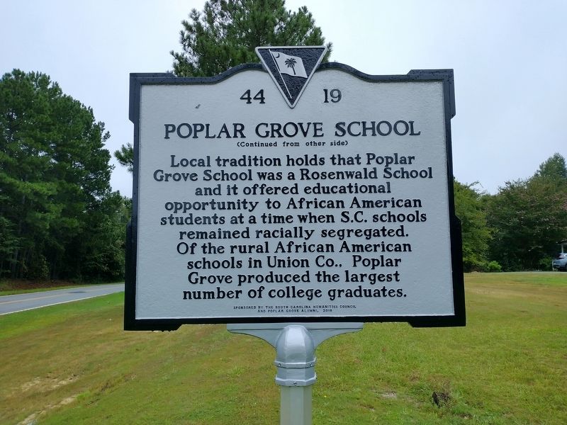 Poplar Grove School Marker (back) image. Click for full size.