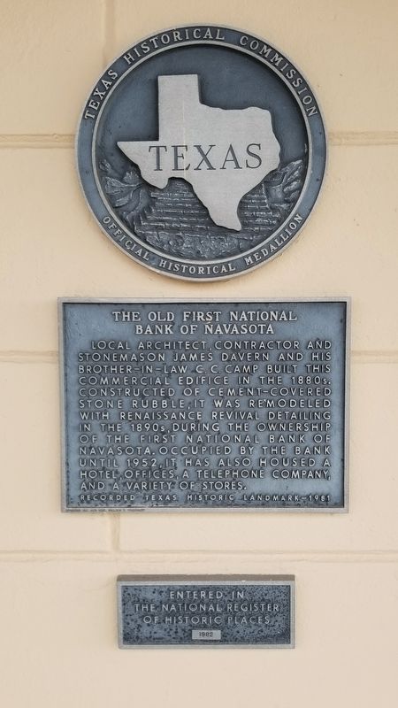 The Old First National Bank of Navasota Marker image. Click for full size.