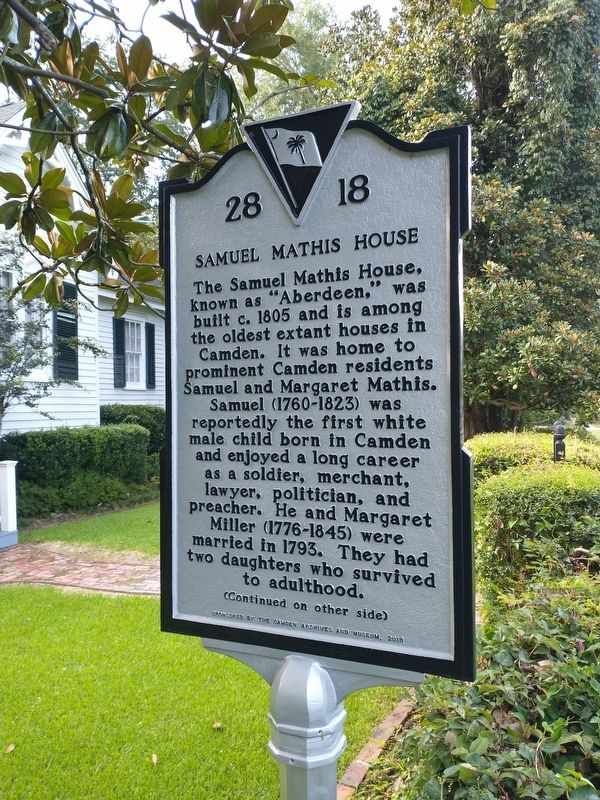 Samuel Mathis House Marker (front) image. Click for full size.