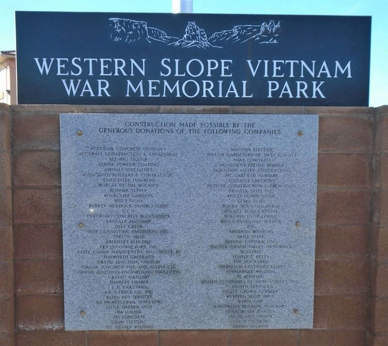 Western Slope Vietnam War Memorial Park Sponsors Marker image. Click for full size.