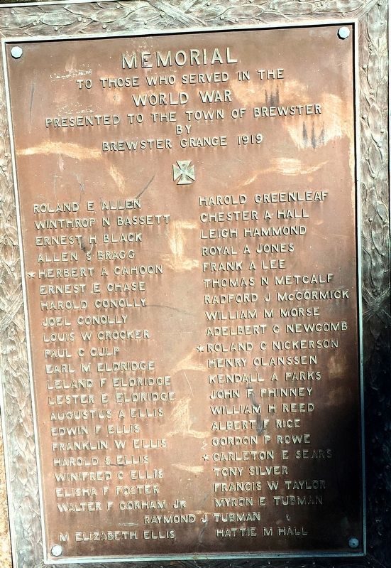 Town of Brewster World War I Memorial image. Click for full size.
