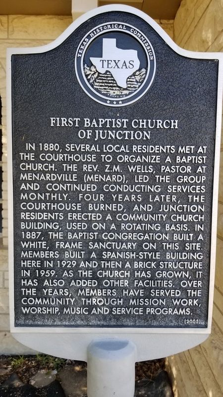 First Baptist Church of Junction Marker image. Click for full size.