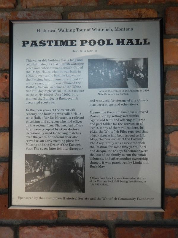 Pastime Pool Hall Marker image. Click for full size.