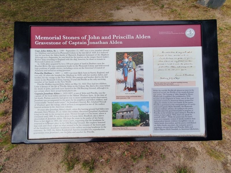 Memorial Stones of John and Priscilla Alden Marker image. Click for full size.
