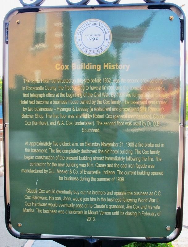 Cox Building History Marker image. Click for full size.
