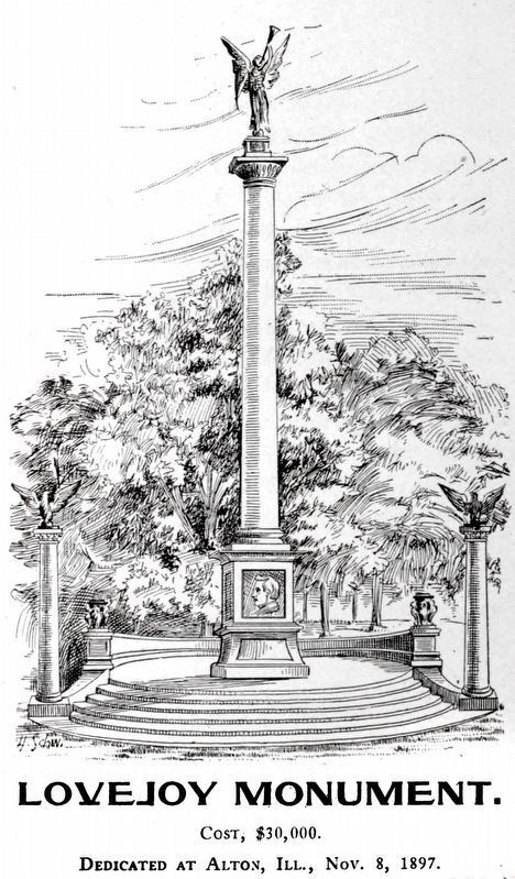 Lovejoy Monument<br>Cost $30,000<br>Dedicated at Alton Ill., Nov. 8, 1897 image. Click for full size.