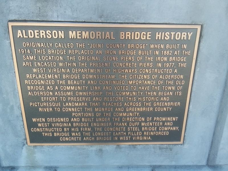 Alderson Memorial Bridge History Marker image. Click for full size.