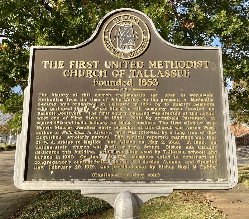 The First United Methodist Church of Tallassee Marker (front) image. Click for full size.