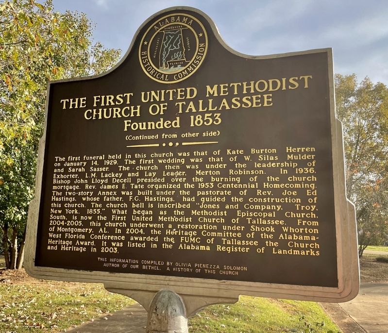 The First United Methodist Church of Tallassee Marker (rear) image. Click for full size.