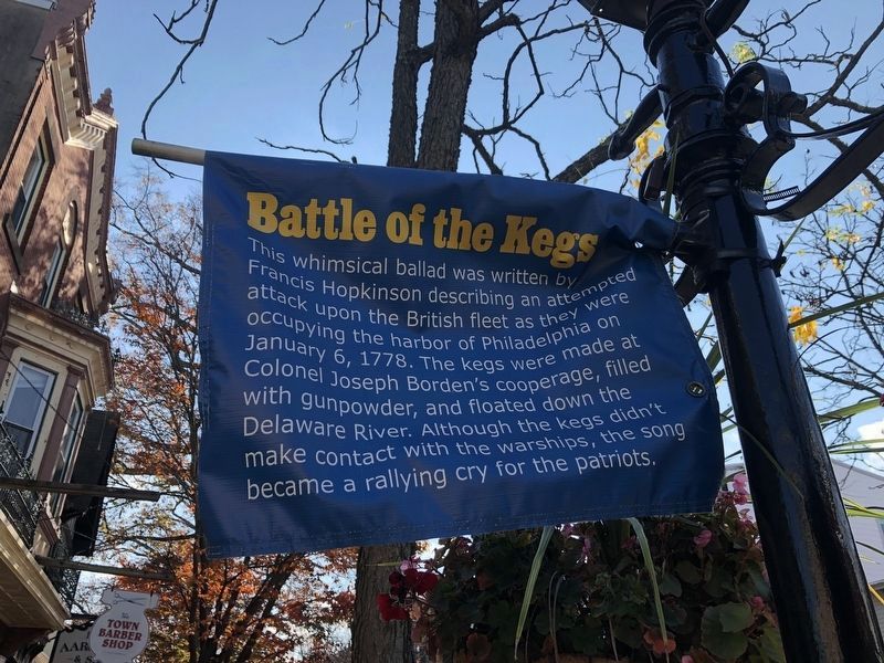 Battle of the Kegs banner displayed in Bordentown image. Click for full size.