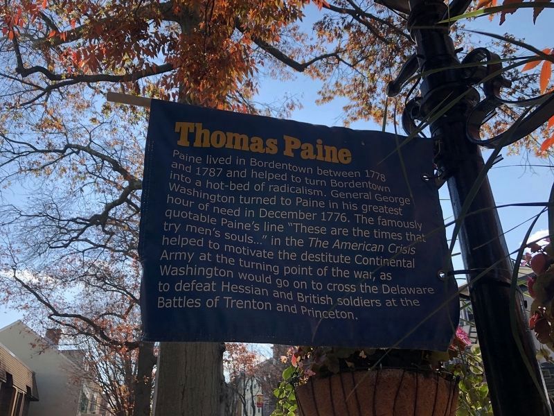 Thomas Paine banner on display in Bordentown image. Click for full size.