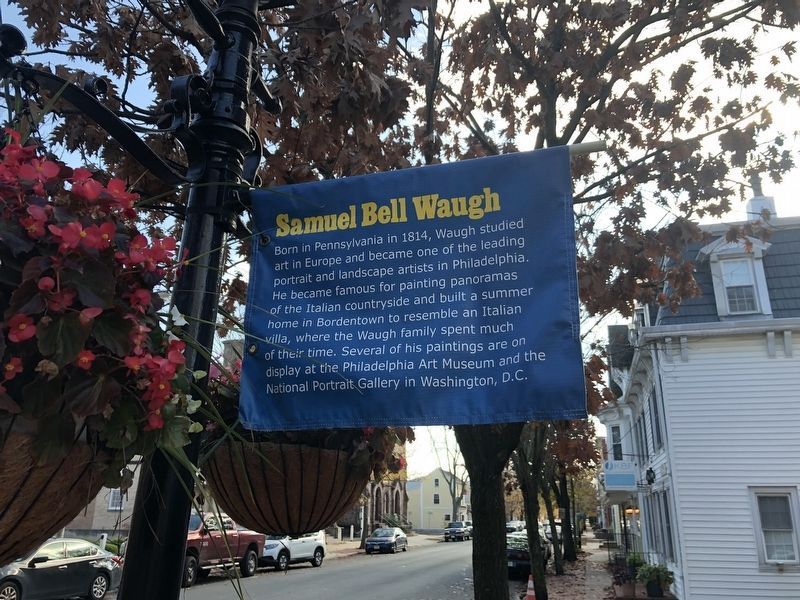 Samuel Bell Waugh banner on display in Bordentown image. Click for full size.