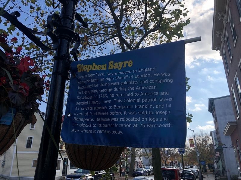 Stephen Sayre banner on display in Bordentown image. Click for full size.