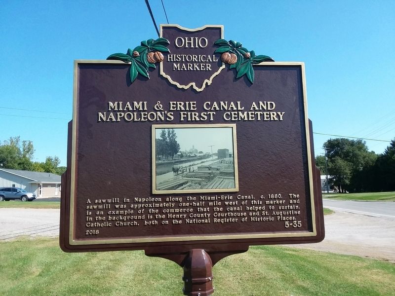 Miami & Erie Canal And Napoleon's First Cemetery Marker. Click for full size. Miami & Erie Canal And Napoleon's First Cemetery Marker image. Click for full size.
