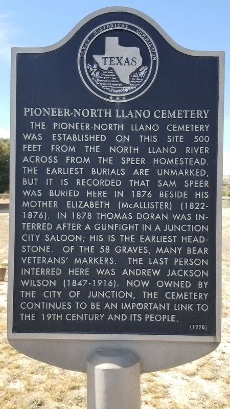 Pioneer - North Llano Cemetery Marker image. Click for full size.