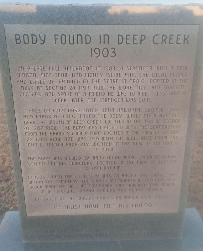 Body Found In Deep Creek 1903 Marker image. Click for full size.