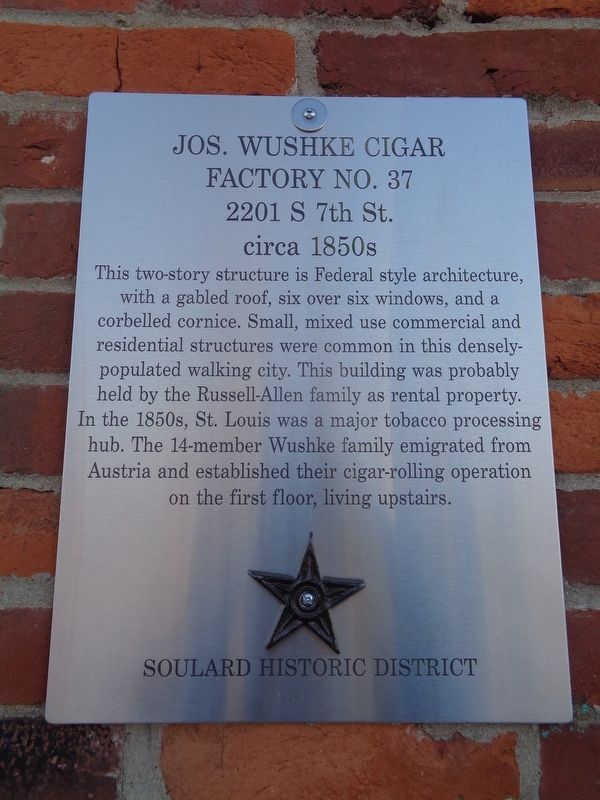 Jos. Wushke Cigar Factory No. 37 Marker image. Click for full size.