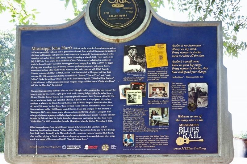 Mississippi John Hurt Marker (rear) image. Click for full size.