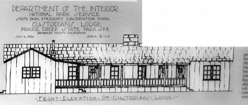 Marker detail: Custodian�s Lodge drawing, 1934 image. Click for full size.