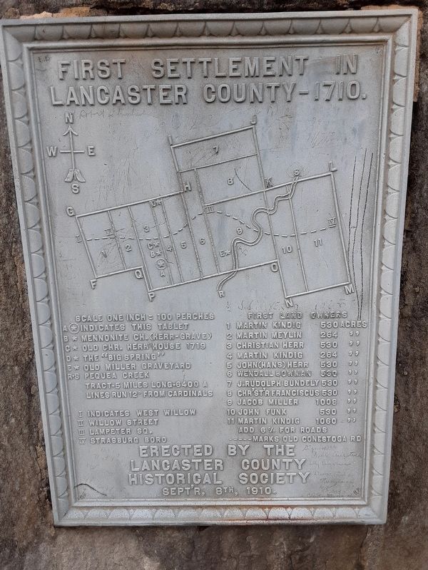 First Settlement in Lancaster County -- 1710 Marker image. Click for full size.