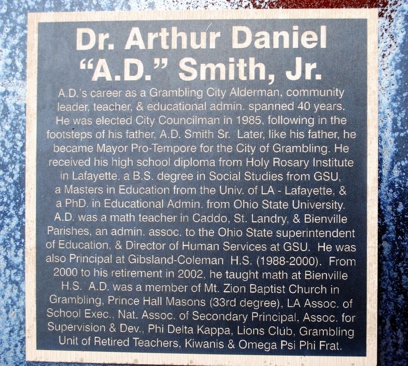Dr. Arthur Daniel "A.D." Smith, Jr. Marker image. Click for full size.