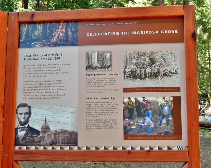 Celebrating the Mariposa Grove Marker. Click for full size. Celebrating the Mariposa Grove Marker image. Click for full size.
